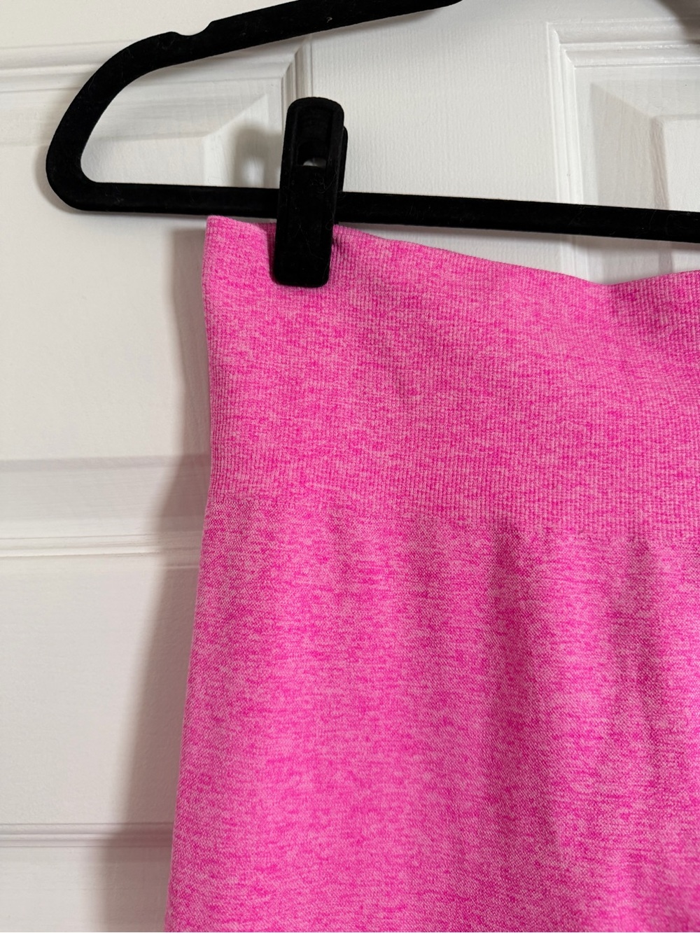 Hot Pink Seamless High Waisted Leggings Ribbed Workout Yoga Size L - Picture 3 of 5